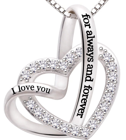 ALOV Jewelry Sterling Silver "I Love You for Always and Forever" Love Heart Cubic Zirconia Necklace