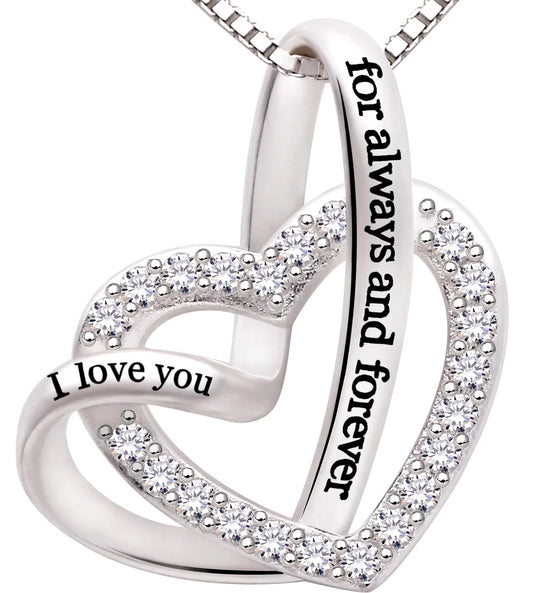 ALOV Jewelry Sterling Silver "I Love You for Always and Forever" Love Heart Cubic Zirconia Necklace