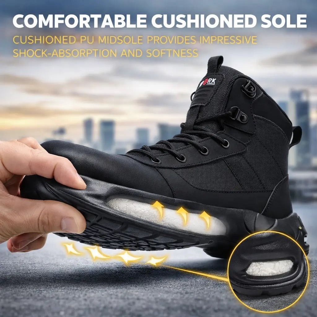 LARNMERN Men'S Steel Toe Work Boots with Side Zipper, Slip Resistant Water Resistant Safety Boots, Comfortable Cushioned High Top Work Shoes