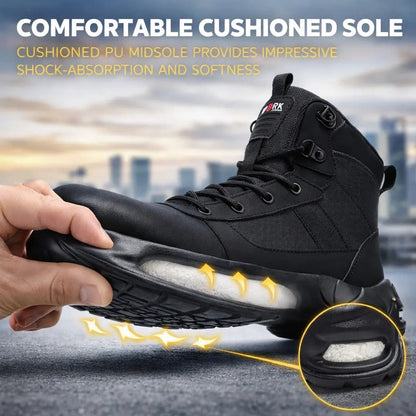 LARNMERN Men'S Steel Toe Work Boots with Side Zipper, Slip Resistant Water Resistant Safety Boots, Comfortable Cushioned High Top Work Shoes
