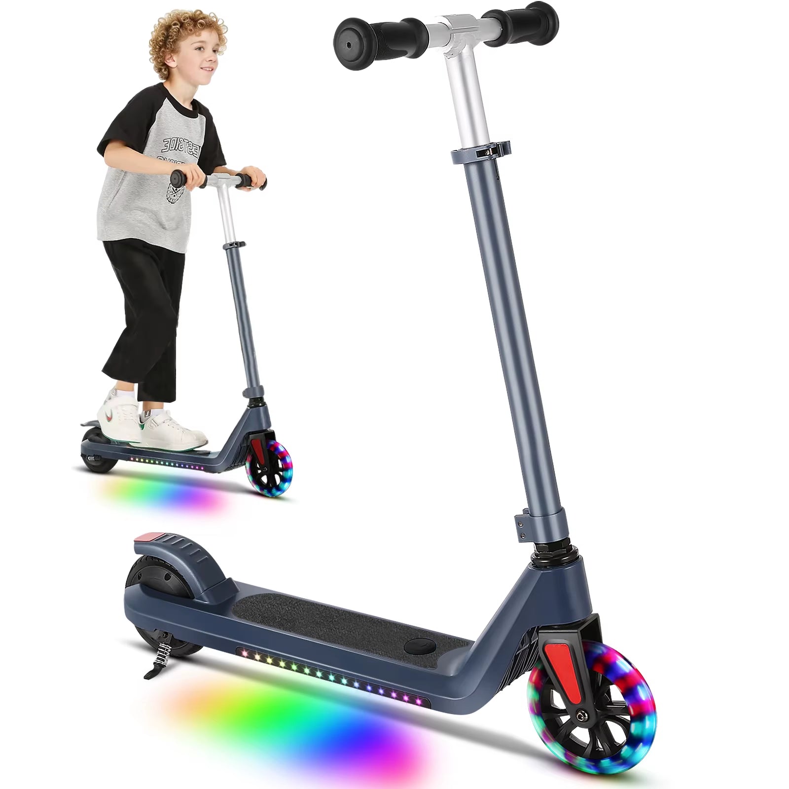 CAROMA Electric Scooter for Kids Ages 6-14,120W Motor,Colorful Light,Adjustable Height&Speed,Foldable Scooter,Ul 1 Year Warranty