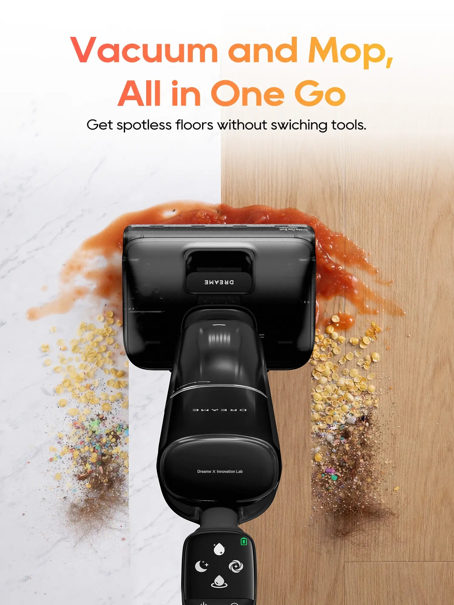 [New Launch] DREAME Aero Wet Dry Vacuum Cleaner, All-In-One Vacuum Mop for Wet & Dry Messes, 0 Hair Residue Great for Pet Owners, One-Press Self-Clean, 180° Lie Flat, 35Mins Runtime for Hard Floor Cleaning