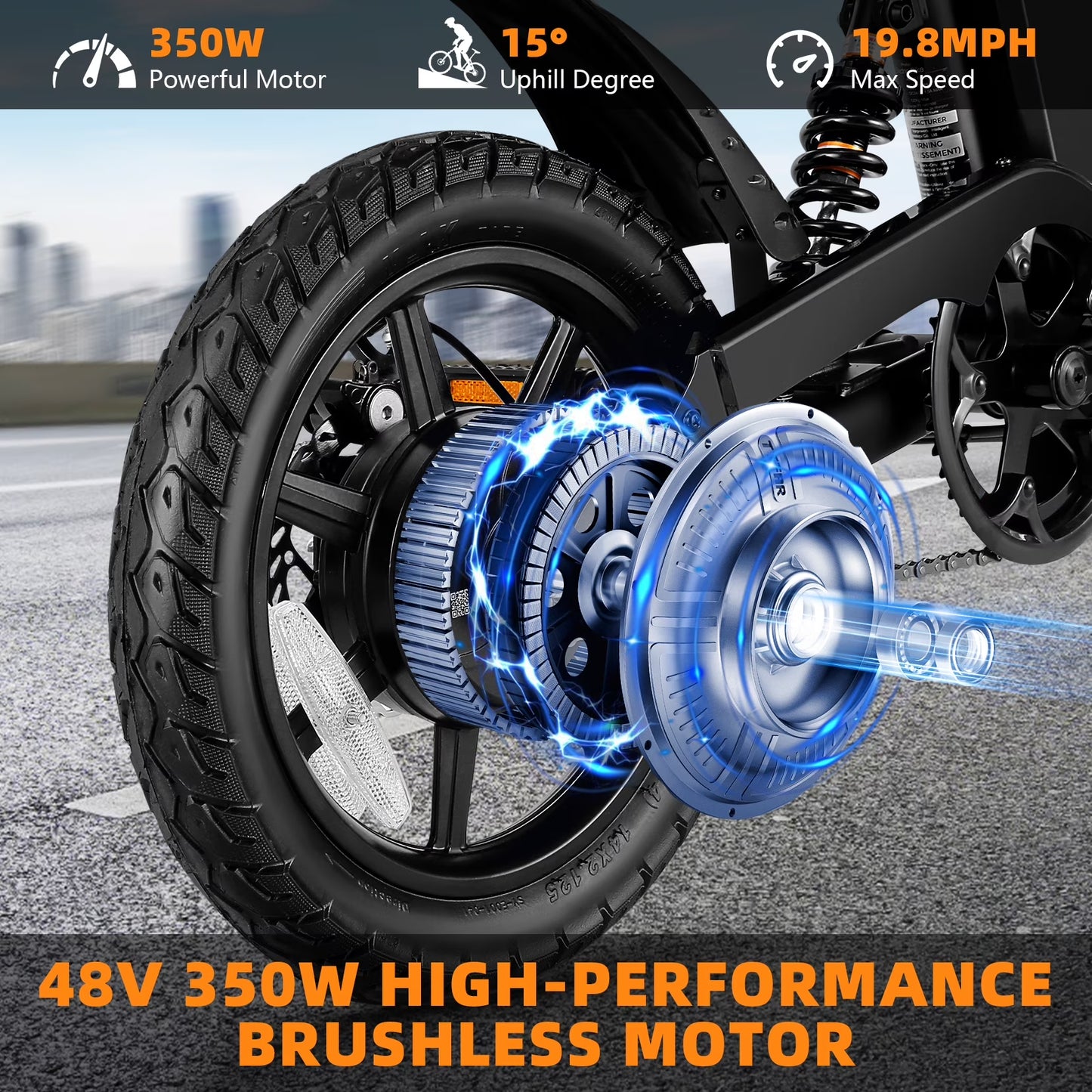 Elifine 350W Foldable Electric Bike for Adults, 14" Small E-Bike, LCD, Full Suspension, 48V 7.8Ah Electric Cycle for Adult UL 2849