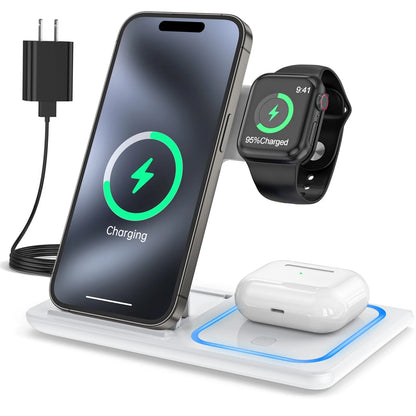 Wireless Charging Station, 2025 Upgraded 18W 3 in 1 Wireless Charger Stand for Iphone 16/15/14/13/12/11 Pro/Xs, Airpods 4/3/2/1/Pro, Iwatch Series 10/9/8/7/6/5/4/3,Samsung Phones(Green)