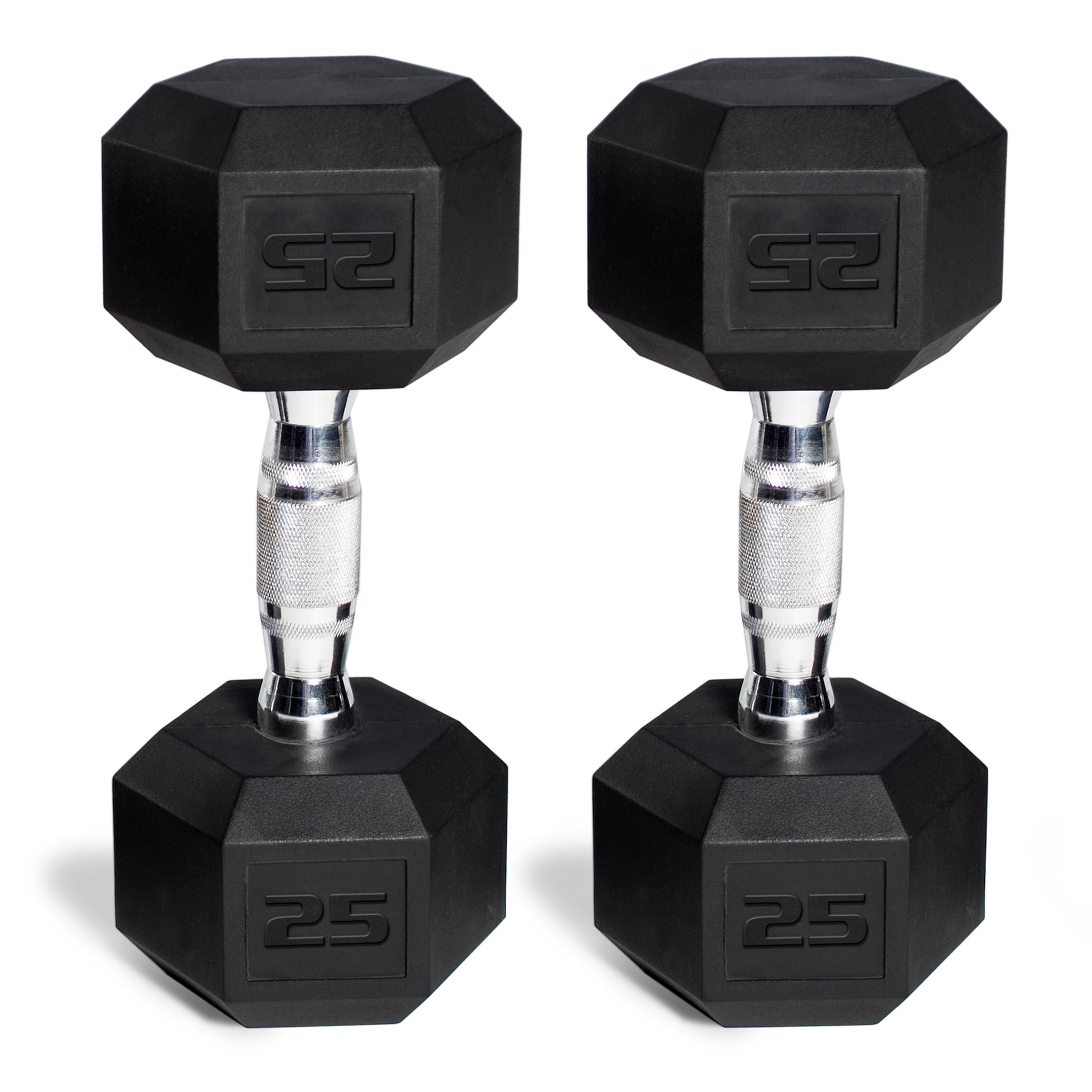 CAP 150 Lb. Coated Hex Dumbbell Weight Set, 5-25 Lb. with White Rack