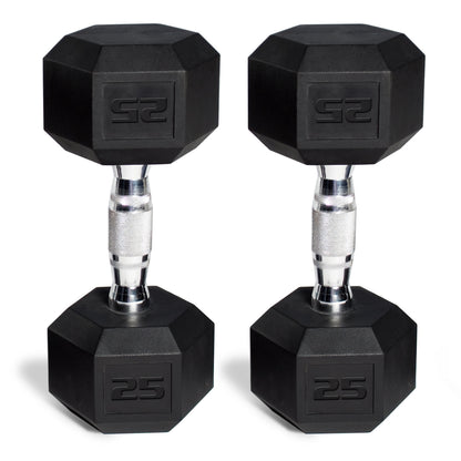 CAP 150 Lb. Coated Hex Dumbbell Weight Set, 5-25 Lb. with White Rack