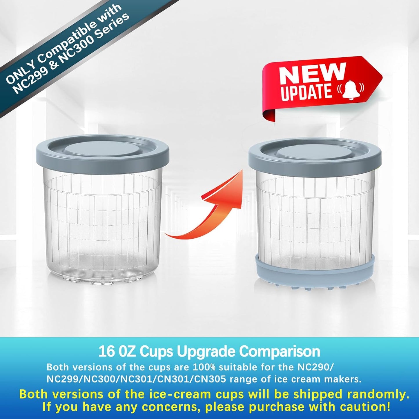 For Ninja Creami Pints and Lids-4 Pack, 16OZ Container Compatible with NC299AMZ & Nc300S Series Ice Cream Makers, Extra Cups Replacement for Ninja Creamy Containers Airtight Anti-Slip Dishwasher Safe