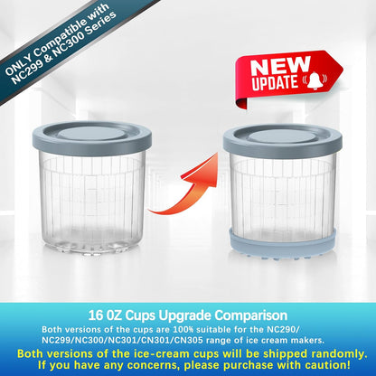 For Ninja Creami Pints and Lids-4 Pack, 16OZ Container Compatible with NC299AMZ & Nc300S Series Ice Cream Makers, Extra Cups Replacement for Ninja Creamy Containers Airtight Anti-Slip Dishwasher Safe