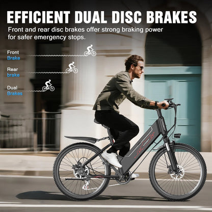 Postjoy F26 Electric Bike, 1200W Peak Motor,26" Tire 55 Miles 25MPH Electric Mountain Bike, 512Wh Battery Electric Bicycle for Adults 7 Speed, UL2849
