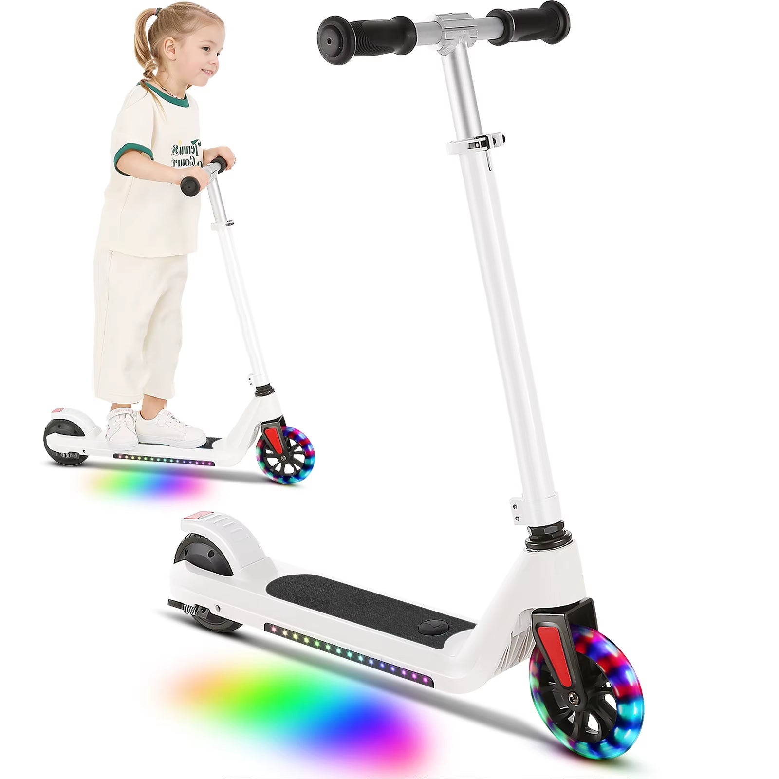 CAROMA Electric Scooter for Kids Ages 6-14,120W Motor,Colorful Light,Adjustable Height&Speed,Foldable Scooter,Ul 1 Year Warranty