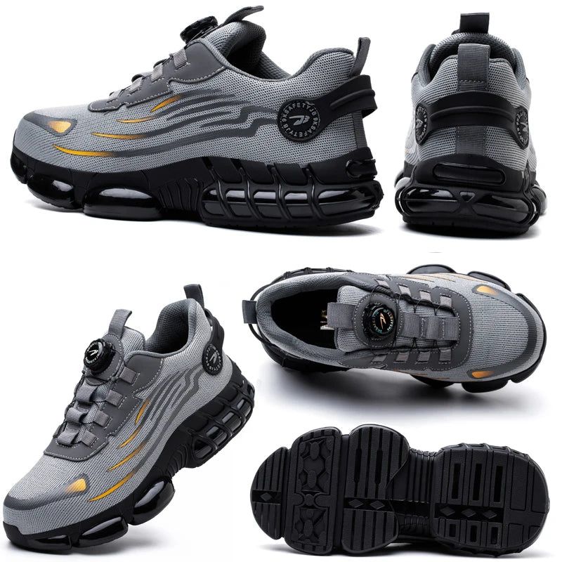 Rotary Button Work Shoes Anti-Slip Safety Shoes Men Steel Toe Sneaker Puncture Proof Work Boots Man Sport Shoes Indestructible
