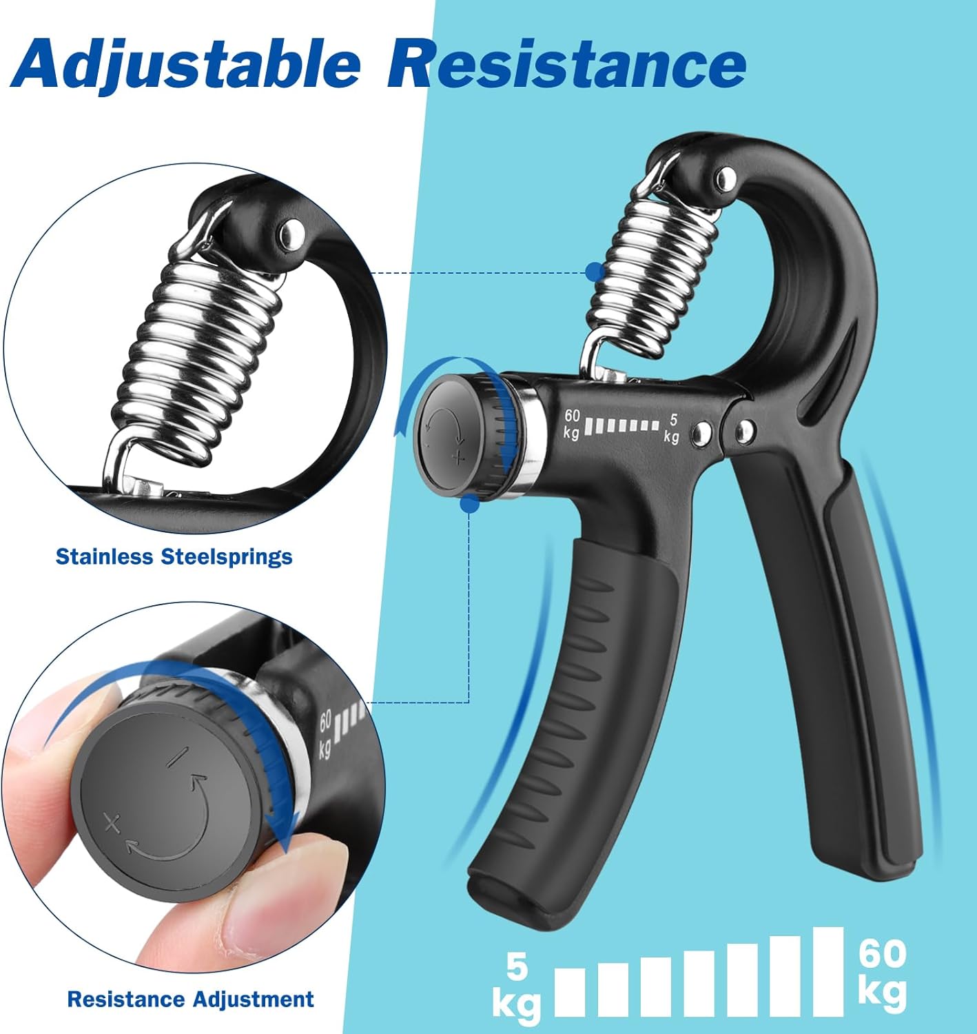 AIXPI Grip Strength Trainer, Hand Grip Exerciser Strengthener with Adjustable Resistance 11-132 Lbs (5-60Kg), Forearm Strengthener, Hand Exerciser for Muscle Building and Injury Recover 1 PACK
