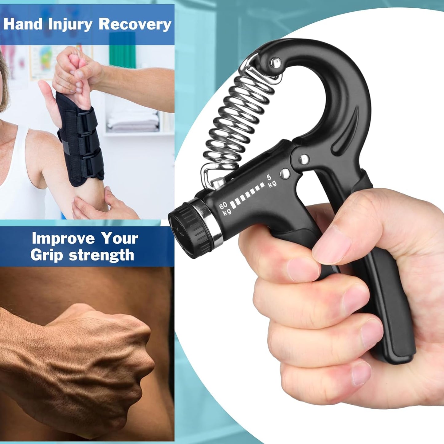 AIXPI Grip Strength Trainer, Hand Grip Exerciser Strengthener with Adjustable Resistance 11-132 Lbs (5-60Kg), Forearm Strengthener, Hand Exerciser for Muscle Building and Injury Recover 1 PACK