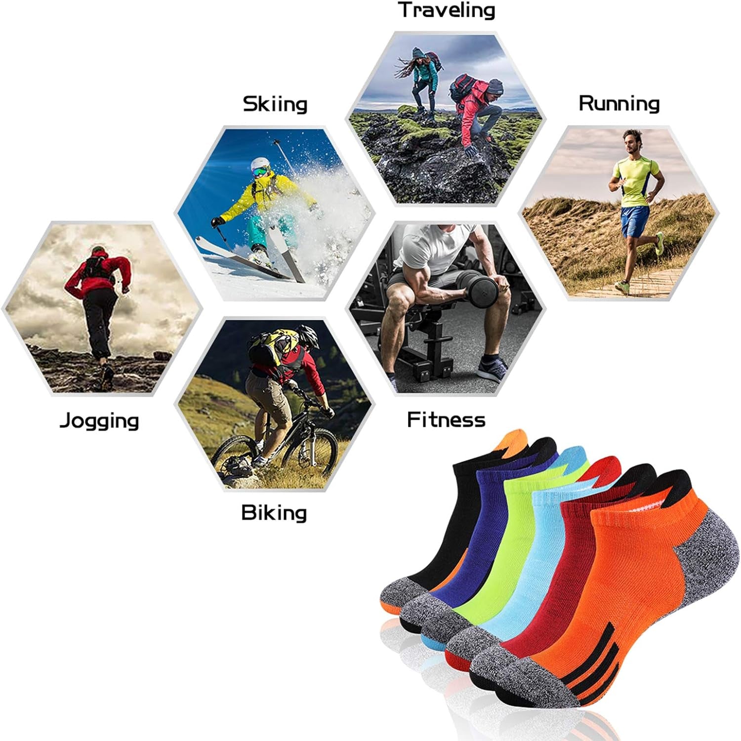 JOYNÉE Mens Ankle Low Cut Athletic Tab Socks for Men Sport Comfort Cushion Sock 6 Pack