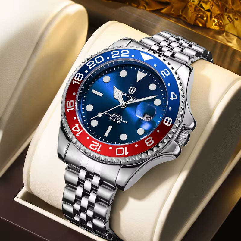QINGXIYA Fashion Men Watch Fashion Original Waterproof Date Rotating Dial Stainless Steel Luxury Brand Men Quartz Watch Relogio