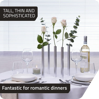 Magnetic Bud Vase Set (Silver) - Unique Home Decor Gift & Modern Table Centerpiece - 5 Aluminum Single Stem Vases - 9.4" Tall Gravity Defying Decor