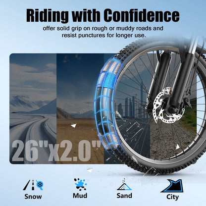 Postjoy F26 Electric Bike, 1200W Peak Motor,26" Tire 55 Miles 25MPH Electric Mountain Bike, 512Wh Battery Electric Bicycle for Adults 7 Speed, UL2849