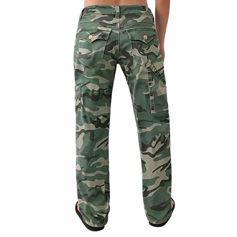 Flamingals Stretchy Camo Print Mid Rise Straight Leg Pants