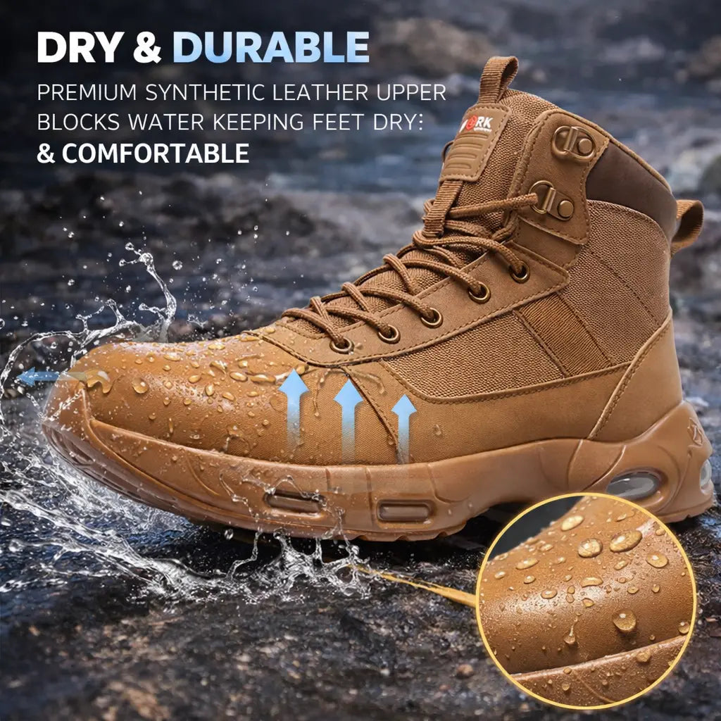 LARNMERN Men'S Steel Toe Work Boots with Side Zipper, Slip Resistant Water Resistant Safety Boots, Comfortable Cushioned High Top Work Shoes