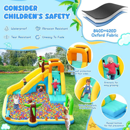 Iatable Water Slide Bounce House with 450 W Blower, Blow up 10-In-1 Waterslide Park Bouncy Castle Outdoor and Indoor, Bouncer Ho