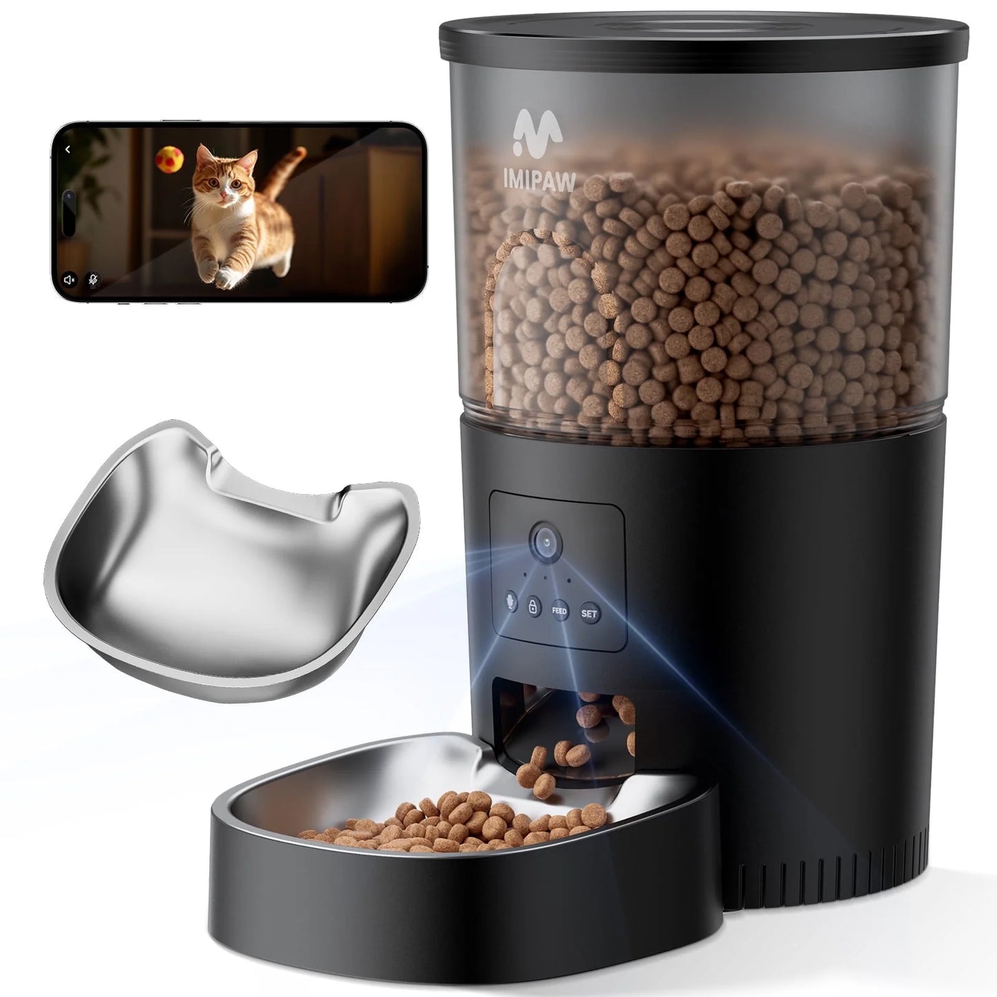 IMIPAW Automatic Cat Feeders, 3L Timed Cat Food Dispenser with Clog-Free Design, Dog Pet Feeder