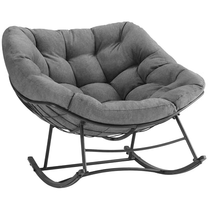 Outdoor Rocking Chair 450Lbs Capacity – 5.5" Thick Water-Repellent Uv-Resistant Cushion, Heavy Duty Egg Rocker with Ergonomic Back, for Patio, Garden, Living Room (Beige/Grey/Black)
