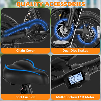 Elifine 350W Foldable Electric Bike for Adults, 14" Small E-Bike, LCD, Full Suspension, 48V 7.8Ah Electric Cycle for Adult UL 2849