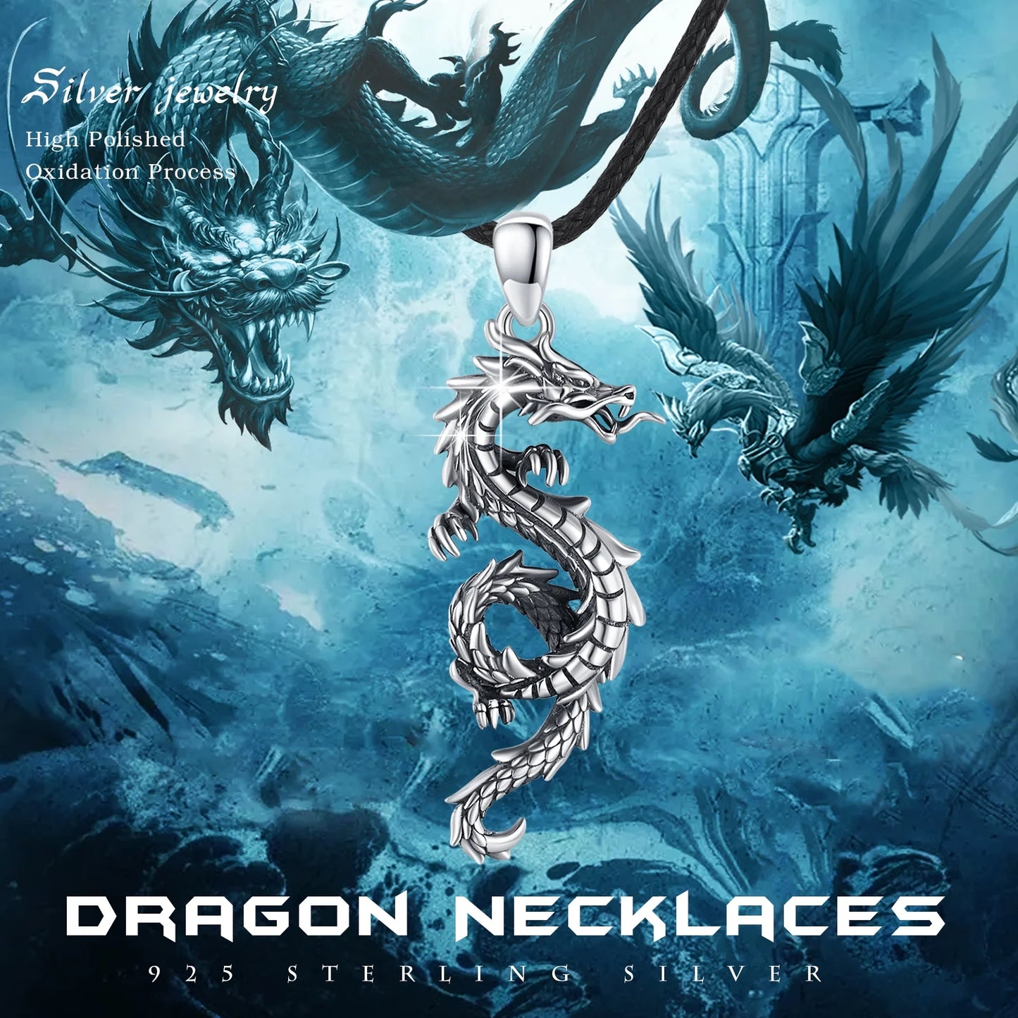 AOVEAO Dragon Necklace for Men 925 Sterling Silver Pendant Necklaces for Son Jewelry Birthday Gift