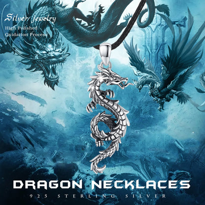 AOVEAO Dragon Necklace for Men 925 Sterling Silver Pendant Necklaces for Son Jewelry Birthday Gift