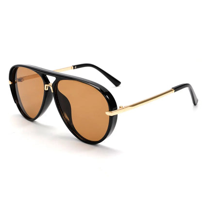 Gold Trim Pilot Sunglasses for Women| UV400 Y2K Shield Shades| Perfect for Spring Sunshine & Wedding Season Outfits