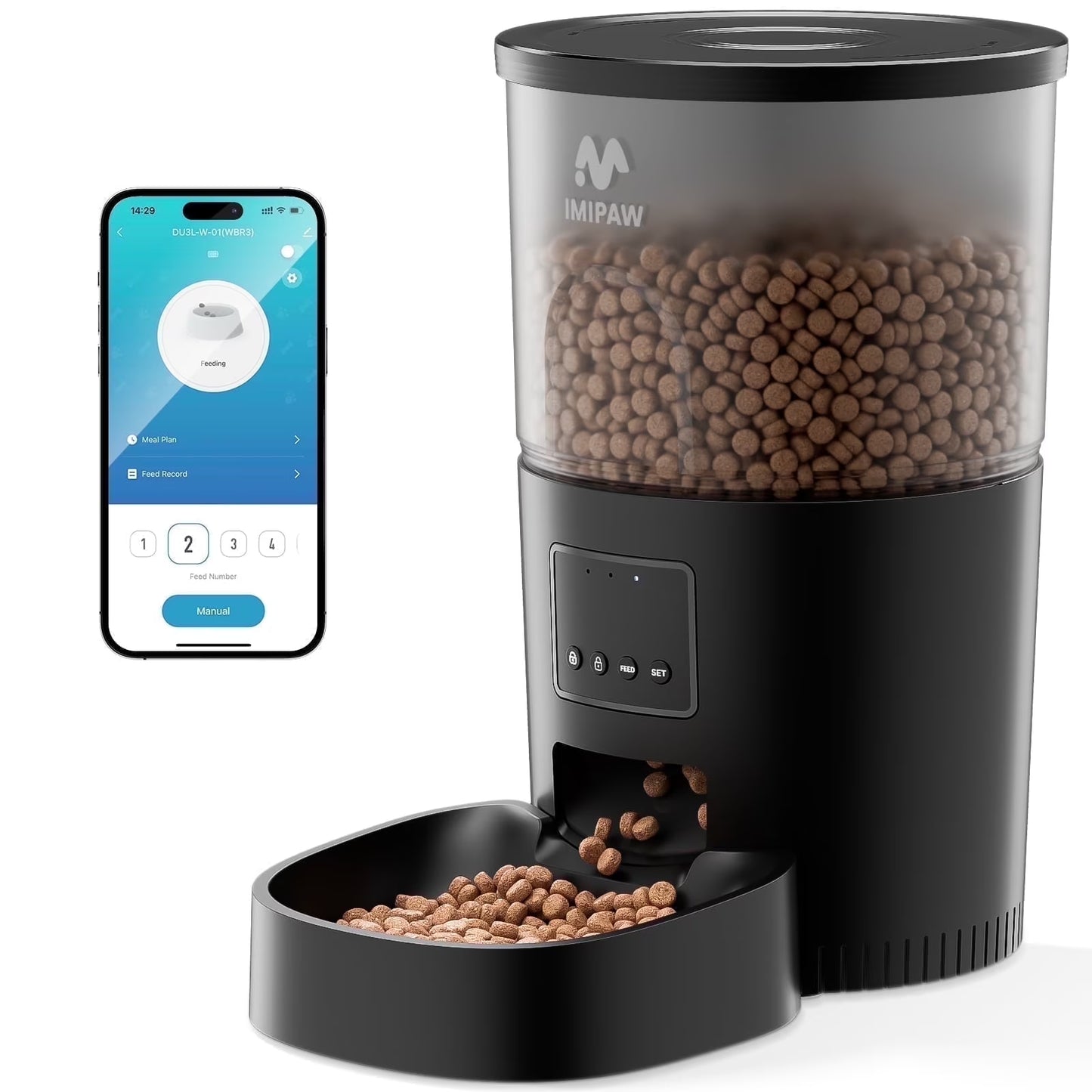 IMIPAW Automatic Cat Feeders, 3L Timed Cat Food Dispenser with Clog-Free Design, Dog Pet Feeder