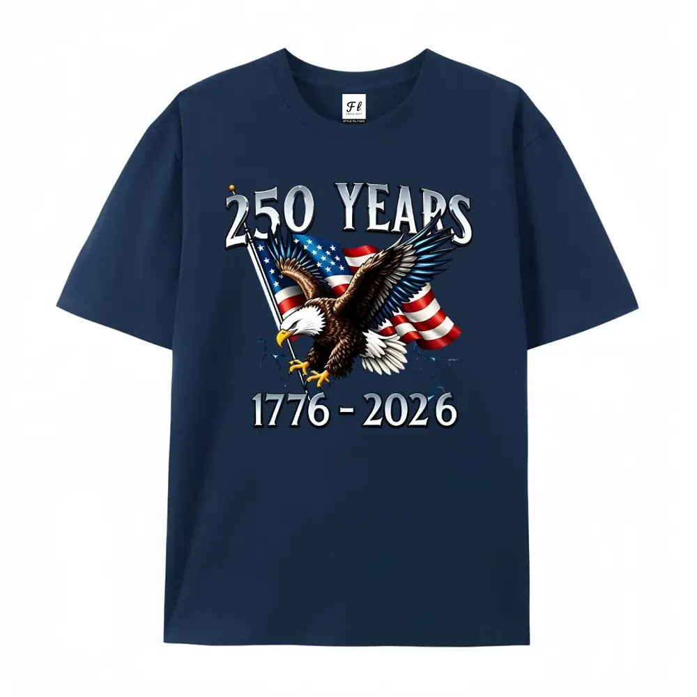 100% Men'S round Neck T-Shirt with Eagle Pattern| 250 Years 1776- 2026 United States Flag Design, Ideal for Thanksgiving, Christmas, Summer, and Casual Attire, Men'S Casual Comfortable T-Shirt