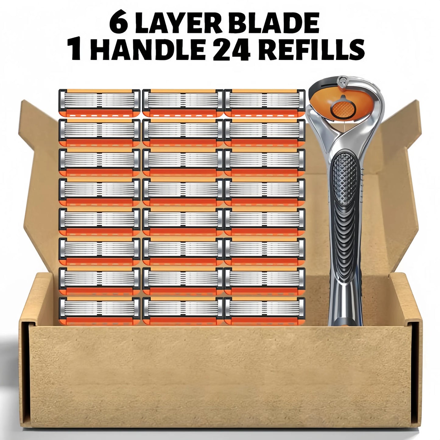 Men'S Unscented Precision Razor Blade Replacement Handheld Kit - 48 Pieces (48 Blades + 1 Handle), All Skin Head Shave Daily Care Hair Removal Item, Ideal Birthday or Holiday Gift