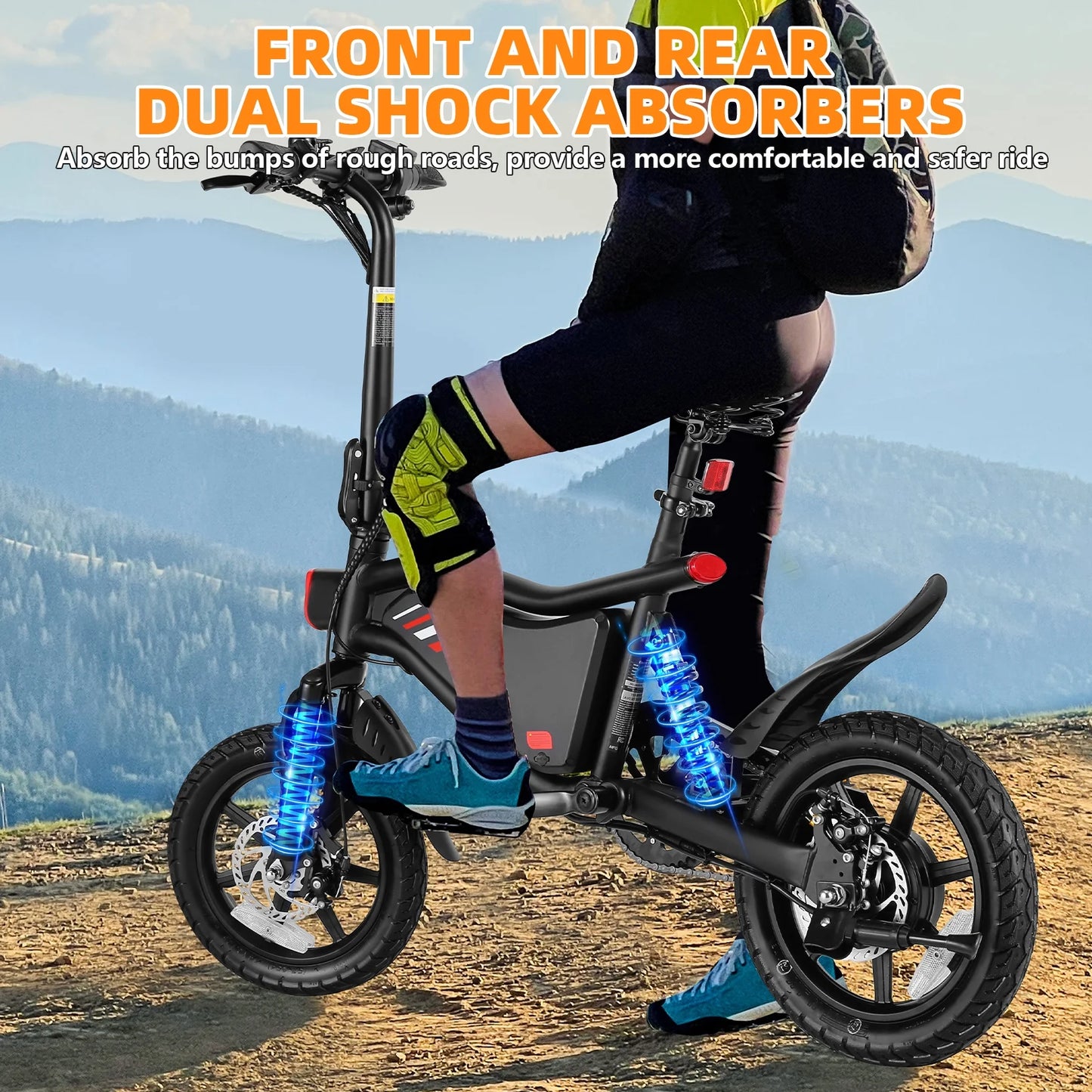 Elifine 350W Foldable Electric Bike for Adults, 14" Small E-Bike, LCD, Full Suspension, 48V 7.8Ah Electric Cycle for Adult UL 2849