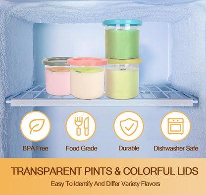 Ice Cream Pint Container 4-Pack , Replacement for Ninja Creami Pints and Lids,16Oz Cups Compatible with NC301 NC300 Series Ice Cream Makers, Dishwasher Safe with 4 Ice Cream Scoops
