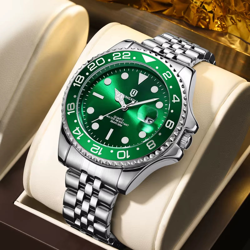 QINGXIYA Fashion Men Watch Fashion Original Waterproof Date Rotating Dial Stainless Steel Luxury Brand Men Quartz Watch Relogio