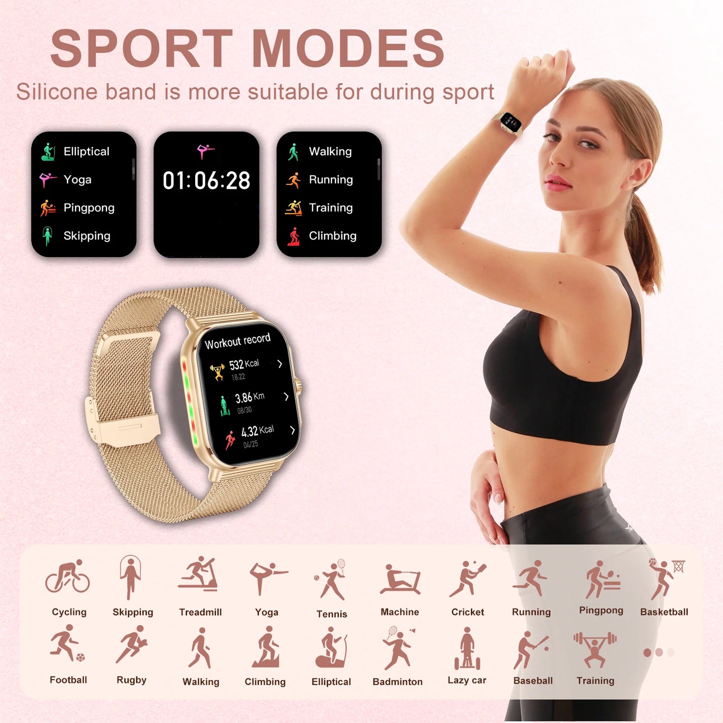 1.95-Inch Full Touch Screen Smart Watch,Wireless Calls and Message Reminders,Multiple Sports Modes,Health Detection Function.