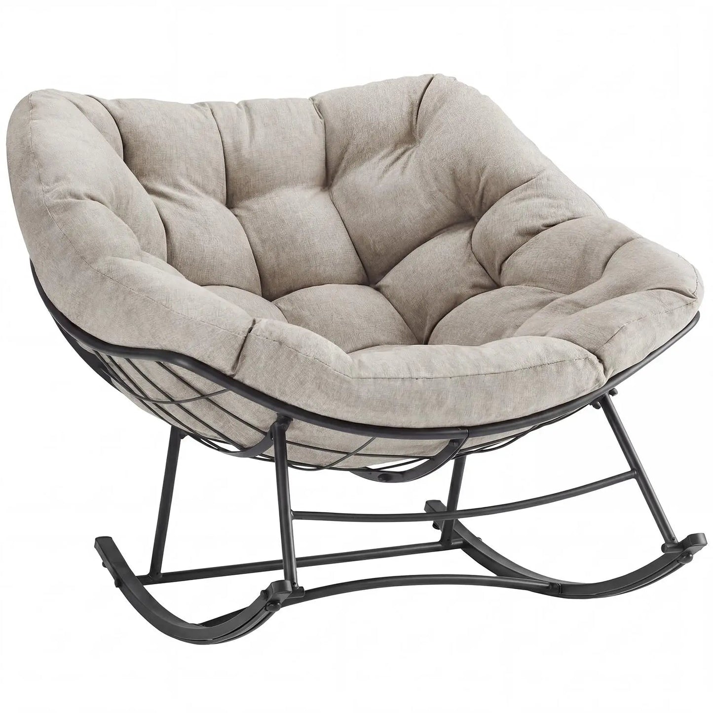 Outdoor Rocking Chair 450Lbs Capacity – 5.5" Thick Water-Repellent Uv-Resistant Cushion, Heavy Duty Egg Rocker with Ergonomic Back, for Patio, Garden, Living Room (Beige/Grey/Black)