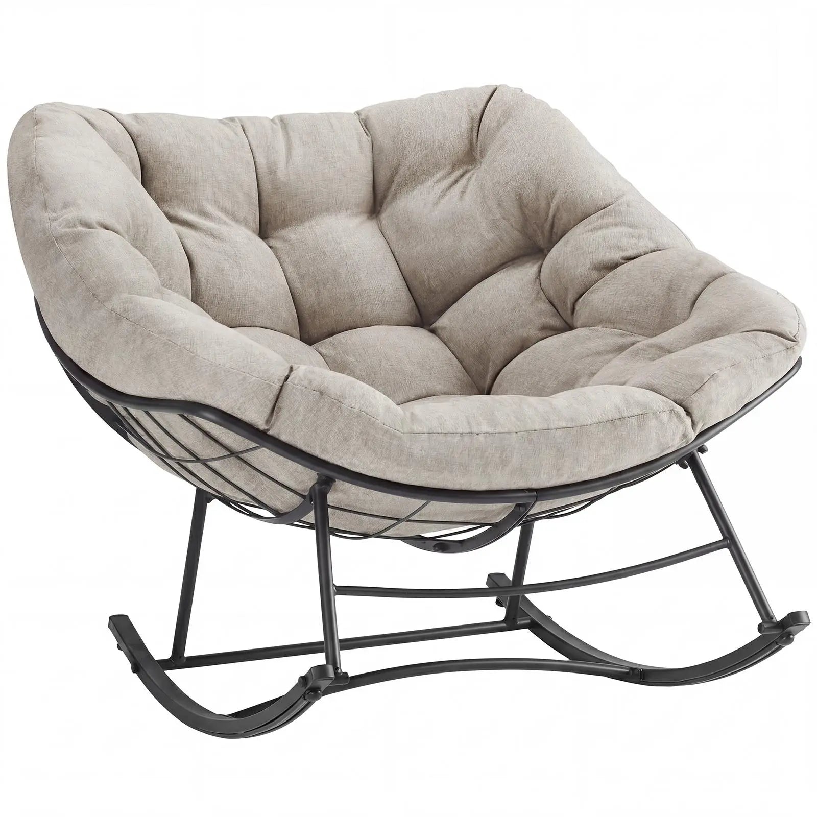 Outdoor Rocking Chair 450Lbs Capacity – 5.5" Thick Water-Repellent Uv-Resistant Cushion, Heavy Duty Egg Rocker with Ergonomic Back, for Patio, Garden, Living Room (Beige/Grey/Black)