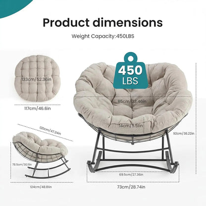 Outdoor Rocking Chair 450Lbs Capacity – 5.5" Thick Water-Repellent Uv-Resistant Cushion, Heavy Duty Egg Rocker with Ergonomic Back, for Patio, Garden, Living Room (Beige/Grey/Black)