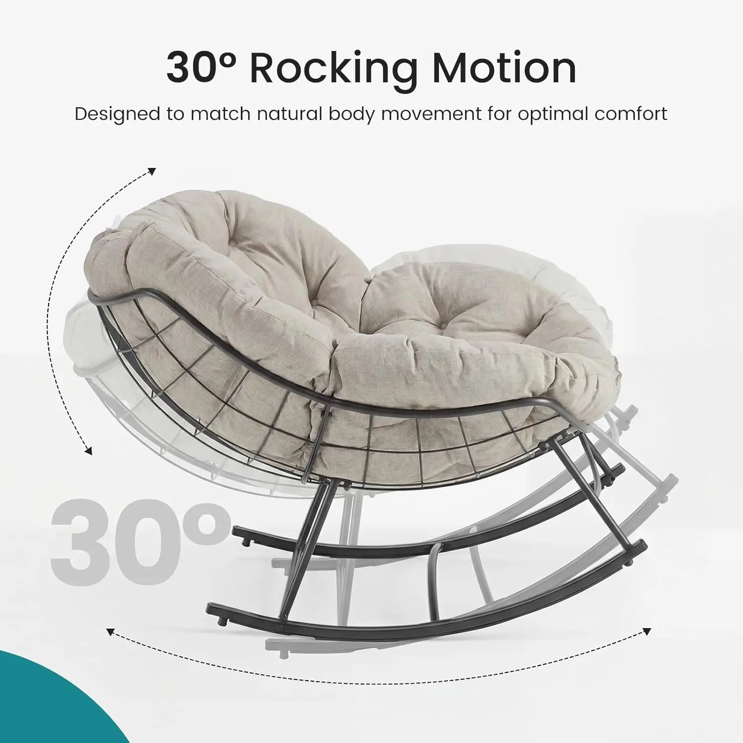 Outdoor Rocking Chair 450Lbs Capacity – 5.5" Thick Water-Repellent Uv-Resistant Cushion, Heavy Duty Egg Rocker with Ergonomic Back, for Patio, Garden, Living Room (Beige/Grey/Black)