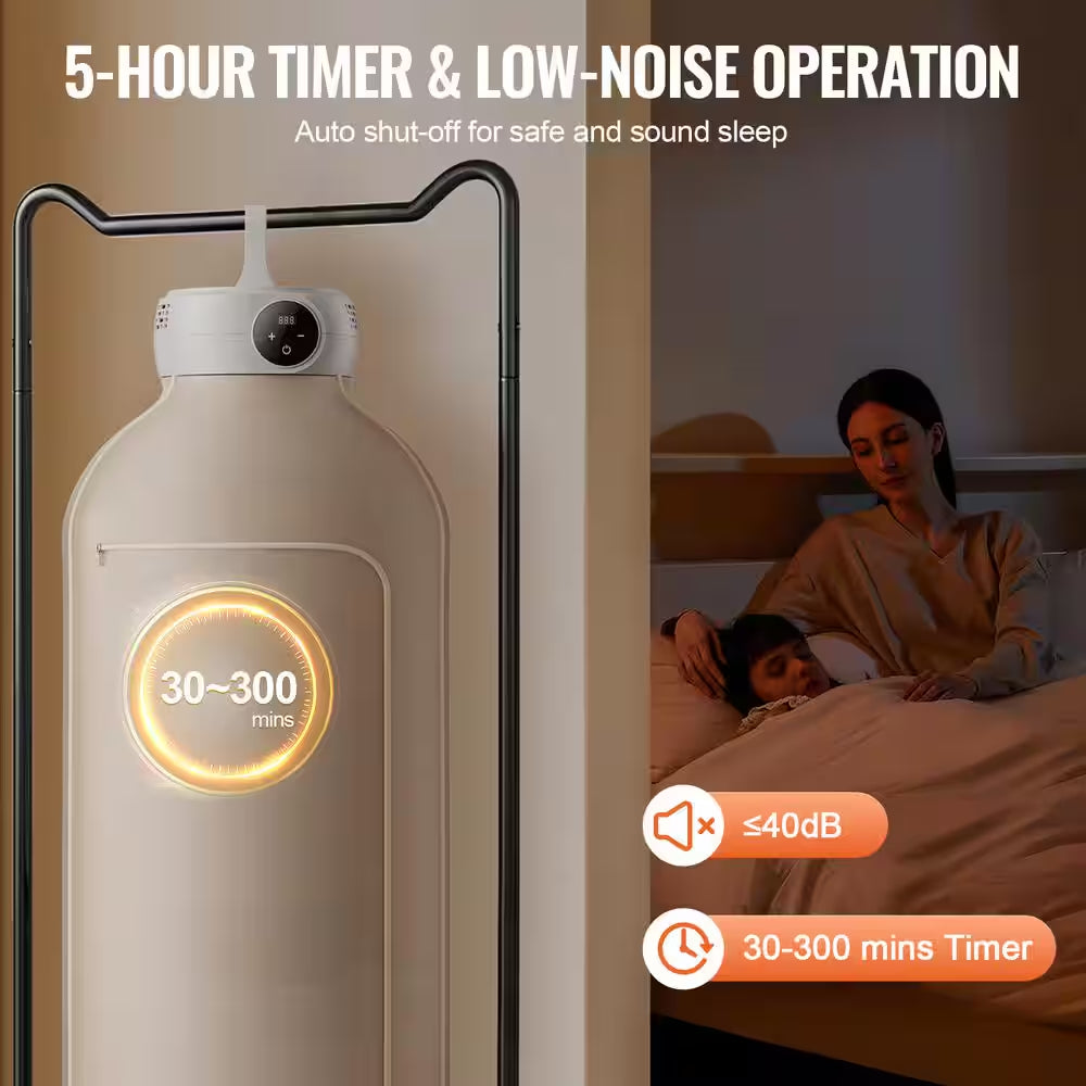 Portable Clothes Dryer, Clothes Dryer with Dryer Bag, PTC Heating and LED Display, Foldable Mini Dryer with 5-H Timer