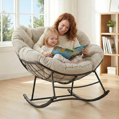 Outdoor Rocking Chair 450Lbs Capacity – 5.5" Thick Water-Repellent Uv-Resistant Cushion, Heavy Duty Egg Rocker with Ergonomic Back, for Patio, Garden, Living Room (Beige/Grey/Black)