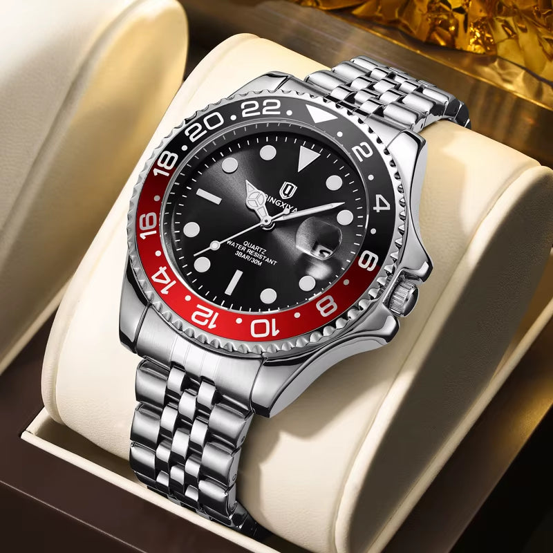 QINGXIYA Fashion Men Watch Fashion Original Waterproof Date Rotating Dial Stainless Steel Luxury Brand Men Quartz Watch Relogio