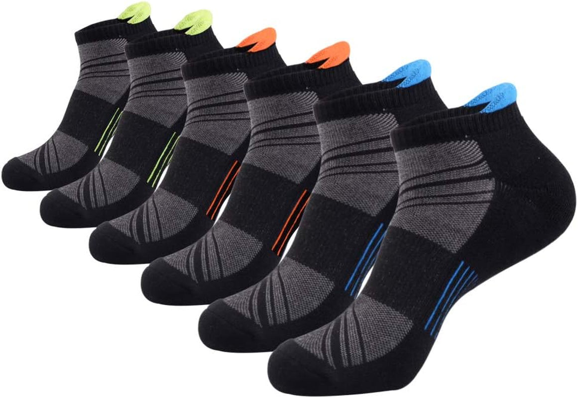 JOYNÉE Mens Ankle Low Cut Athletic Tab Socks for Men Sport Comfort Cushion Sock 6 Pack
