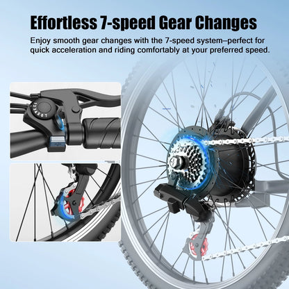 Postjoy F26 Electric Bike, 1200W Peak Motor,26" Tire 55 Miles 25MPH Electric Mountain Bike, 512Wh Battery Electric Bicycle for Adults 7 Speed, UL2849