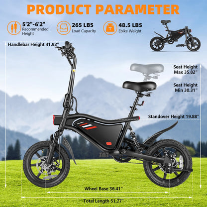 Elifine 350W Foldable Electric Bike for Adults, 14" Small E-Bike, LCD, Full Suspension, 48V 7.8Ah Electric Cycle for Adult UL 2849