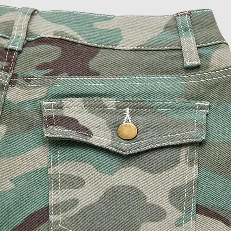 Flamingals Stretchy Camo Print Mid Rise Straight Leg Pants