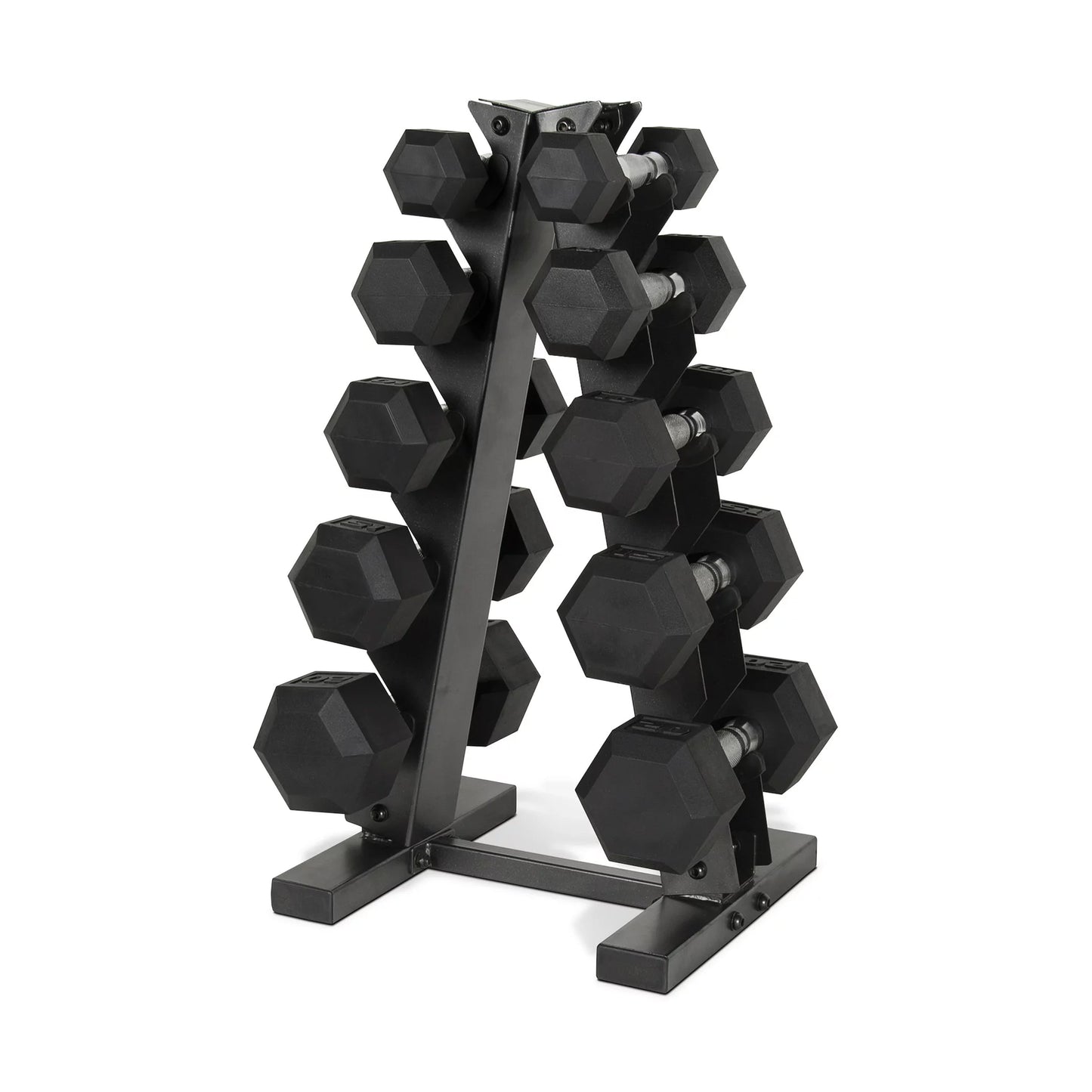 CAP 150 Lb. Coated Hex Dumbbell Weight Set, 5-25 Lb. with White Rack