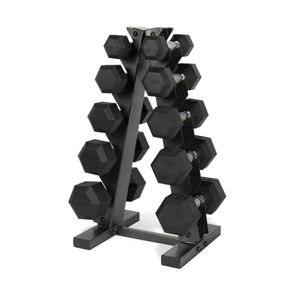 CAP 150 Lb. Coated Hex Dumbbell Weight Set, 5-25 Lb. with White Rack